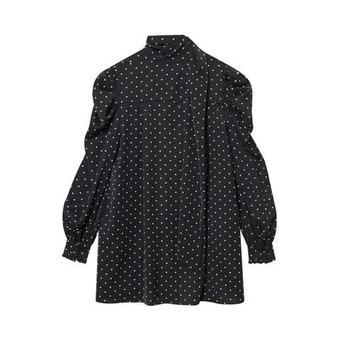 Polka Dot Mini Kleid Langarm Schal Bindekragen Rüschen Elegant Damen Polyester Slim Fit Mode Schick