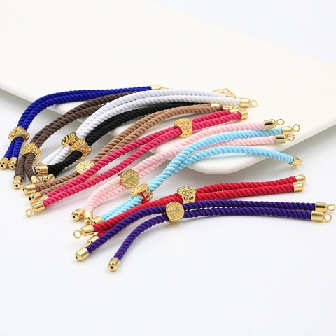 Adjustable Woven Rope Bracelet DIY Jewelry Making Braided Cord With 18K Gold Plated Tree Of Life Leaf Slider Findings