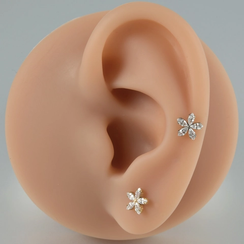 G23 Titane Labret Stud Anneau De Lèvre Filetage Interne Dos Plat Boucle D'oreille Cartilage Zircone Fleur Croix Lune Bijoux