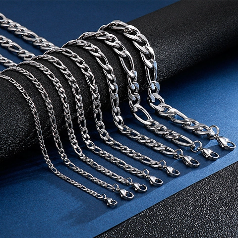 Figaro Chain Necklace Stainless Steel Hip Hop Punk Trendy Link Necklaces For Men Women Silver Color