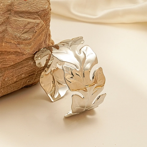 Blad Manchet Armband Legering Metaal Verstelbaar Open Armband Vintage Sieraden Voor Vrouwen