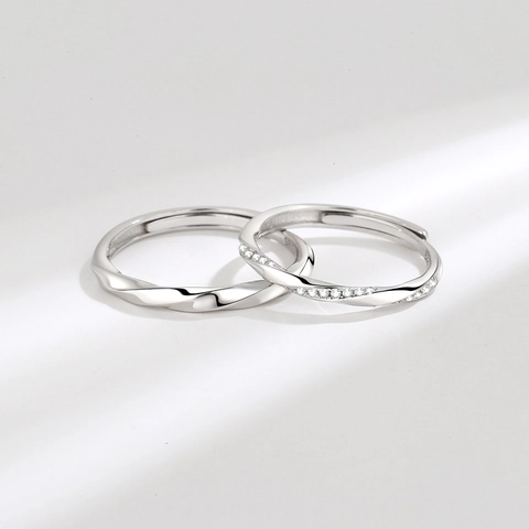 S925 Sterling Silber Möbius Ringe Zirkonia Verstellbar Offenes Band Für Paare Liebhaber Valentinstag Geschenk Schlicht