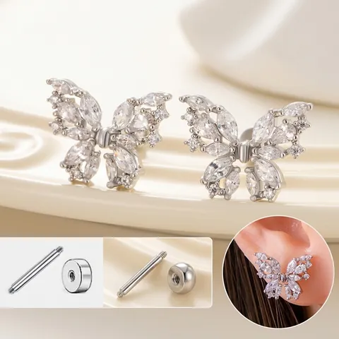 Vlinder Oorkraakbeen Stud Piercing Sieraden Koper Zirconia Met Titanium Staal Schroefsluiting
