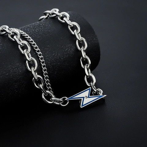Collana Pendente Fulmine Acciaio Titanio Doppio Strato Catena Cubana Smalto Strass Gioielli Hip Hop Uomini Donne