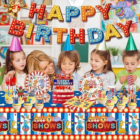 Forniture Per Feste Circo Carnevale Stoviglie Di Carta Usa E Getta Decorazione Compleanno Bambini Animali Cartoni Animati