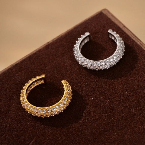 925 Sterling Silver Rhinestone Ear Cuff For Women No Piercing Fashion Minimalist C Shaped Multi Row Inlaid Ear Clip Single