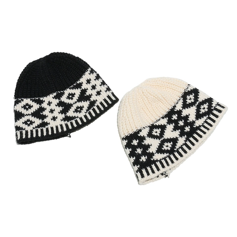 Bohemian Geometric Rhombus Knit Beanie Hat Warm Winter Acrylic Jacquard Retro Skull Cap Women