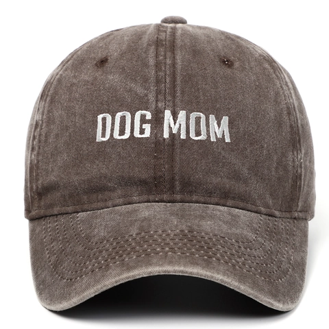 Casquette De Baseball En Coton Lavé Vintage Chapeau Papa Distressed Avec Broderie Dog Mom Réglable Pour Extérieur