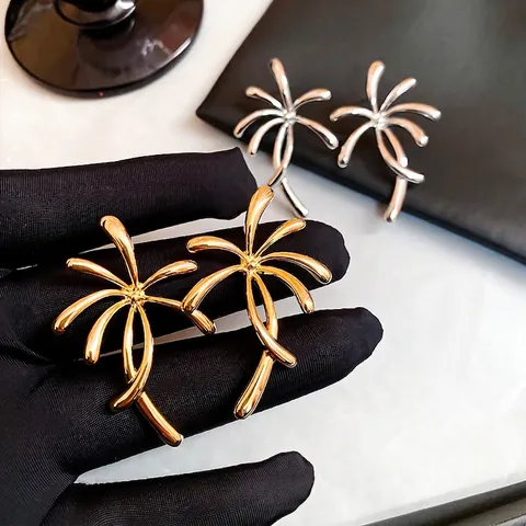 Abstract Palm Tree Stud Earrings With Silver Earring Post Luxury Radiant Flower Design Metal Jewelry For Women