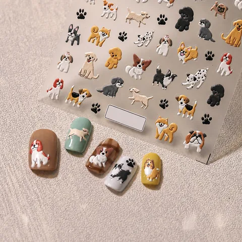 Pegatinas De Arte De Uñas En Relieve 3D Diseño Perro Dibujos Animados Huellas Cachorro PET Calcomanías Manicura DIY