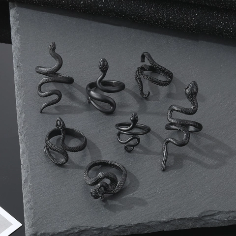 Gothic Schlange Ring Schwarz Legierung Matt Punk Oktopus Tentakel Flügel Verstellbarer Fingerschmuck Für Herren Damen