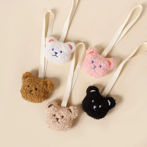 Cute Plush Bear Head Baby Pacifier Clip Chain Teddy Fleece Infant Soothing Nipple Holder Strap For Newborn Boys Girls Accessory