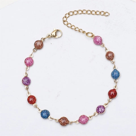 Glitter Enamel Round Charm Bracelet Necklace Anklet 18K Gold Plated Stainless Steel Jewelry For Women Adjustable Elegant