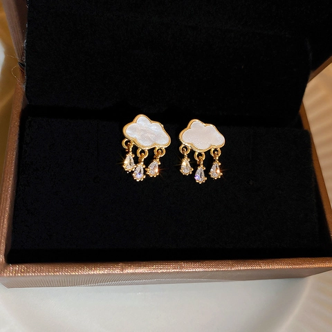 Wolke Regentropfen Stecker Ohrringe Perlmutt Zirkonia Kupfer Mit Silbernen Ohrsteckern Mode Elegant Für Frauen