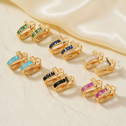 Luxe Koperen U-vormige Creolen Voor Dames Minimalistisch Geometrisch Baguette Strass Ingelegd Niche Design Mode Sieraden