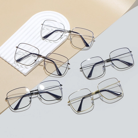 Gafas De Montura Metálica Cuadrada Grande Retro Ligeras Lente Clara Gafas Ópticas Para Mujeres Hombres