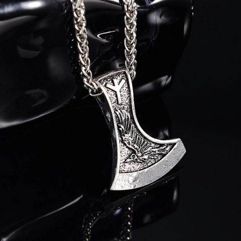 Collana Pendente Ascia Da Battaglia Vichinga Acciaio Inossidabile Retro Runa Nordica Doppia Faccia Lupo Aquila Gotico Punk