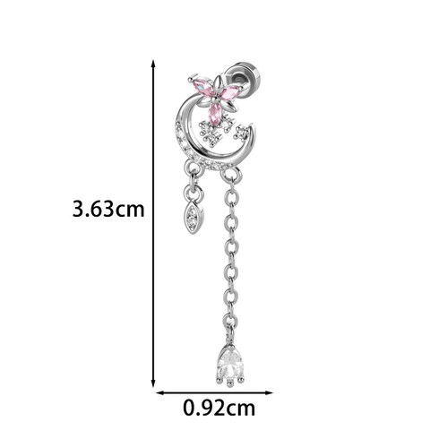 Ster Maan Zirkonia Kwastje Kraakbeen Piercing Stud Oorbel Met Titanium Stalen Staaf En Koper Asymmetrisch Elegant Dames