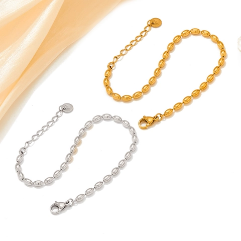 Vintage Oval Beaded Bracelet Stainless Steel Olive Bead Chain Adjustable Non-Fading Fashion Jewelry For Women