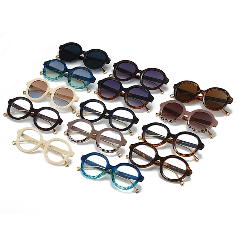 Lunettes De Soleil Rondes Rétro Femmes Monture PC Branches Métal Protection UV400 Style Vintage Léopard Écaille