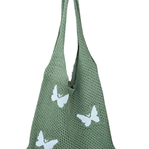 Borsa A Spalla In Maglia Da Donna Rete Traforata Motivo A Farfalla Spiaggia Estate Casual