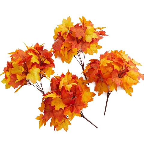 Artificial Maple Leaf Branches Satin Autumn Foliage Stems For Thanksgiving Home Kitchen Farmhouse Decor Table Centerpiece Fall Wedding