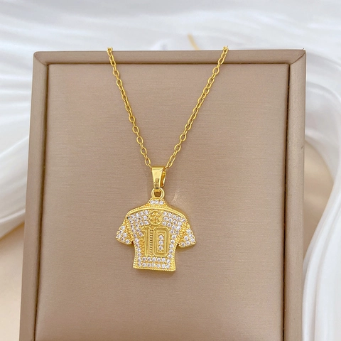 Trikot Anhänger Halskette Edelstahl Kupfer Zirkon Eingelegt Rhinestone Fußball Nummer 10 Personalisierter Sport Schmuck