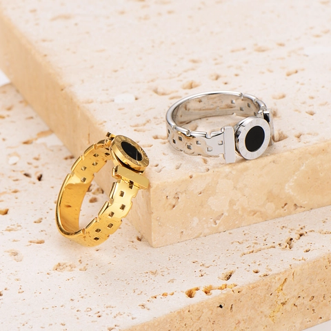 Anillo De Acero Inoxidable Con Números Romanos Disco Circular Negro Banda Hueca Joyas De Moda Para Mujer