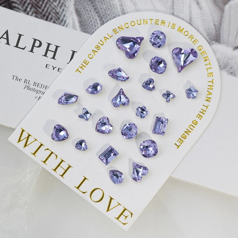 Cristalli Per Nail Art In Cristallo K9 Viola Fondo Appuntito Brillanti Ciondoli A Forma Di Cuore Farfalla Fiore Per Decorazione DIY