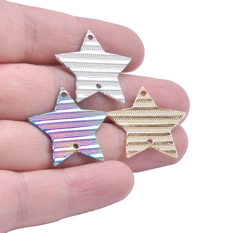Colgante Estrella De Acero Inoxidable Textura Rayada Doble Agujero Galvanoplastia Al Vacío Para Joyería DIY
