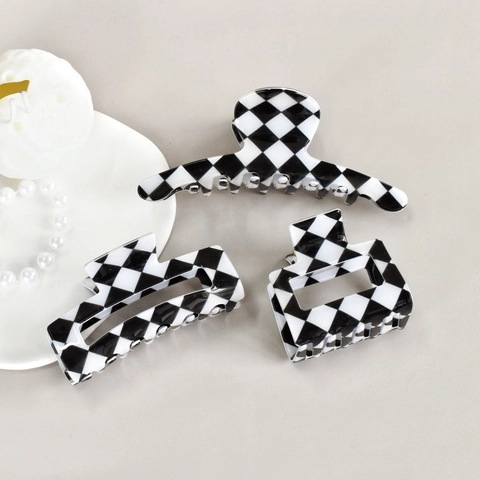 Checkerboard Haarklammer Acryl Karierte Shark Clips Blumen Quadrat Rutschfeste Haarstyling Accessoires Für Frauen Mädchen