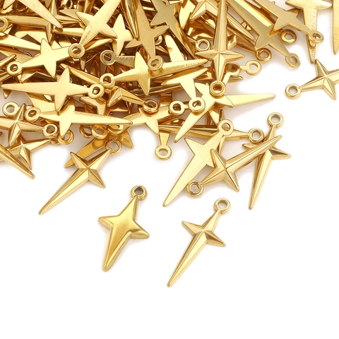 North Star Cross Pendants Stainless Steel 18K Gold Plated DIY Jewelry Making Charms For Necklaces Earrings Bracelets Accessory