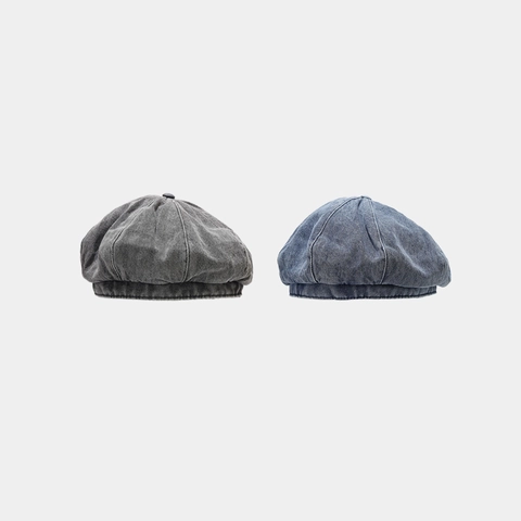 Retro Washed Denim Newsboy Cap Solid Color British Style Adjustable Beret Painter Hat For Women Men Casual