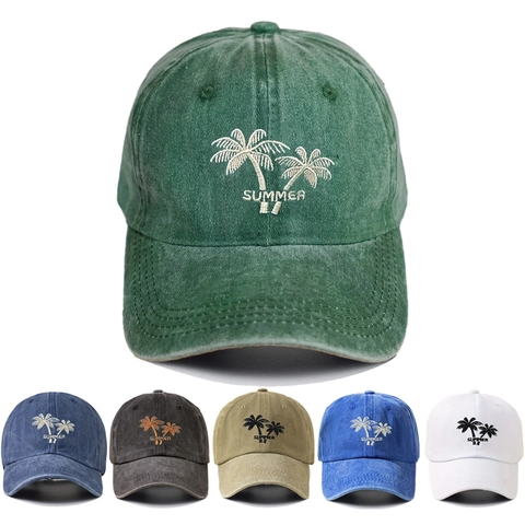 Cappello Da Baseball In Cotone Lavato Con Ricamo Di Palme Stile Vintage Distressed Estivo Protezione Solare Casual Per Uomo E Donna