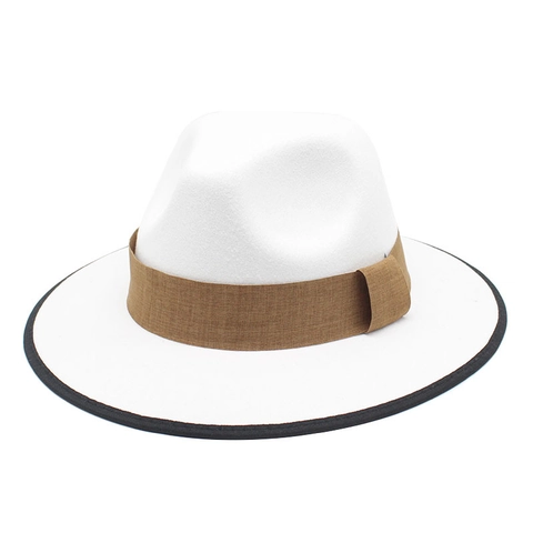 Klassischer Fedora Hut Mit Breiter Krempe Jazzhut Britischer Stil Flacher Kopf Baumwolle Polyester Filz Kontrastbesatz