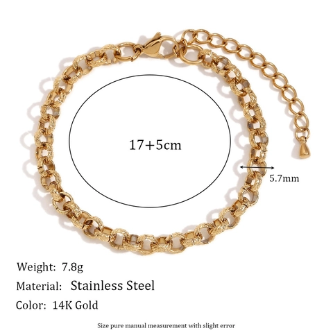 Bracciale A Catena In Acciaio Inossidabile Con Maglie A Spiga E Placcatura In Oro 14K Gioielli Da Donna