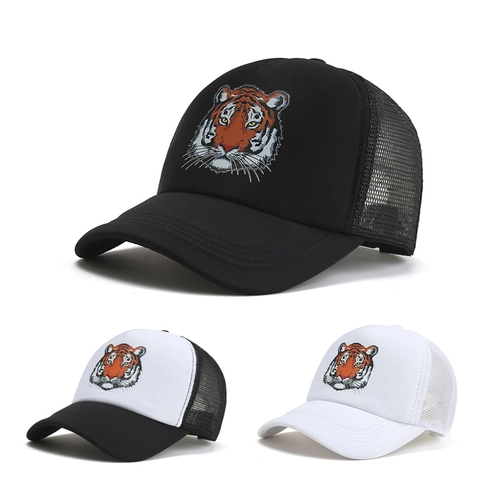 Tiger Head Print Trucker Hat Mesh Baseball Cap Breathable Sunshade Snapback Adjustable Streetwear For Men Women