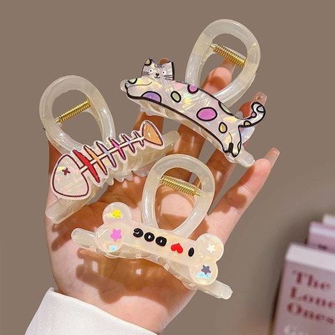 Schattige Kat Hond Vis Bot Haarklem Acetaat Iriserende Haarklip Voor Dames Meisjes Haaraccessoires