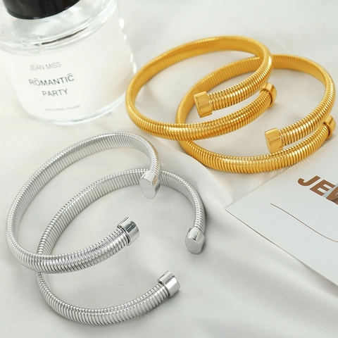 Bracciale a Spirale Tubogas in Acciaio Inossidabile Apertura Regolabile Stile Industriale Minimalista