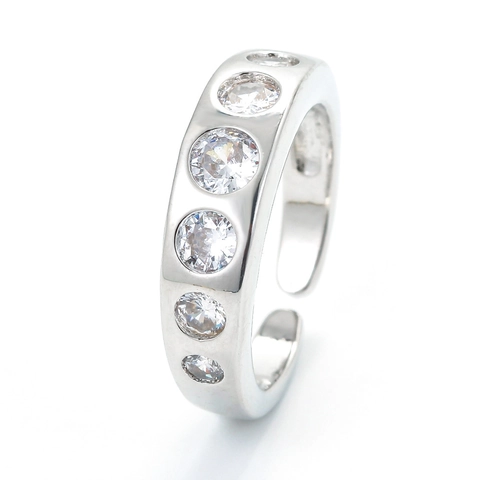 Mode Kupfer Mikro Eingelegt Bunter Runder Zirkonia Verstellbarer Offener Ring Für Damen Minimalistischer Regenbogen Schmuck