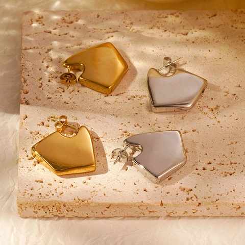 Geometrische Ohrstecker Damen Edelstahl 18K Vergoldet Unregelmäßig Poliert Minimalistisch Mode Schmuck