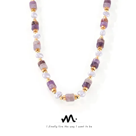 Collana Di Perline Ametista Perla Artificial Imitazione Bianca Acciaio Al Titanio Placcato Oro Elegante Minimalista Collane Per Donna Fatto A Mano