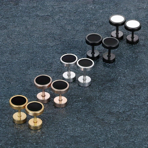 Stainless Steel Round Stud Earrings Punk Barbell Style Enamel Drip Jewelry For Men Women Daily Fashion Individual Trendy Earring