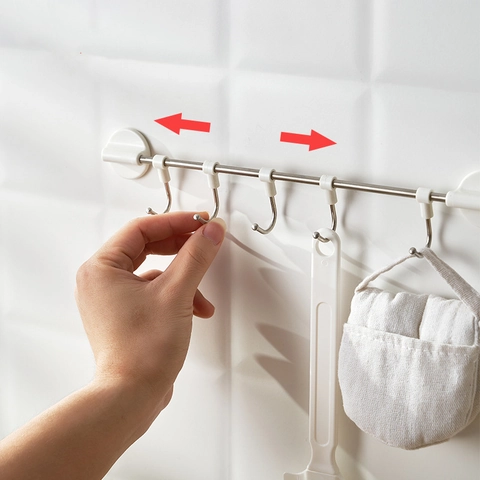 Verstellbare Wandmontage Hakenleiste Edelstahl Und ABS Ohne Bohren Für Küche Badezimmer Minimalistische Gleithaken