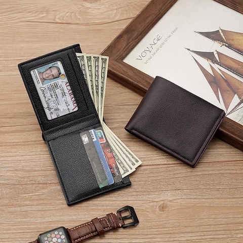 Men Bifold Wallet PU Leather Litchi Grain Short Multi Card Slot ID Window Money Clip For Business Daily Simple