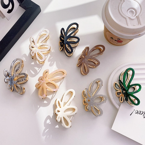 Pince À Cheveux Papillon Fleur Élégante Acétate Acrylique Coiffure Shark Clip Accessoire Pour Femmes Filles Rétro À La Mode