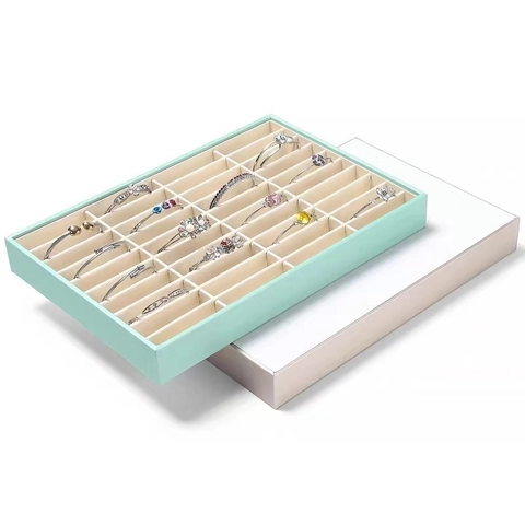 Jewelry Bracelet Display Tray Wood Velvet PU Leather Multi Slot Bangle Storage Organizer For Showcase Stackable