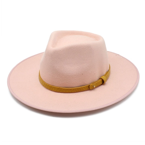 Cappello Fedora Vintage A Tesa Larga Feltro Di Lana Poliestere Con Fascia In Pelle E Fibbia In Metallo Unisex