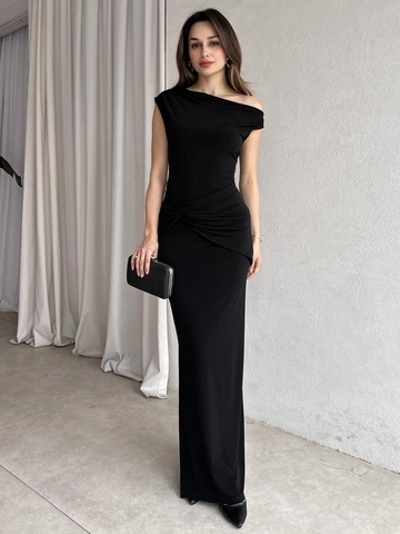Vestito Lungo Da Donna Monospalla Asimmetrico Arricciato Slim Fit Sexy Abito Da Sera Festa Banchetto Senza Maniche
