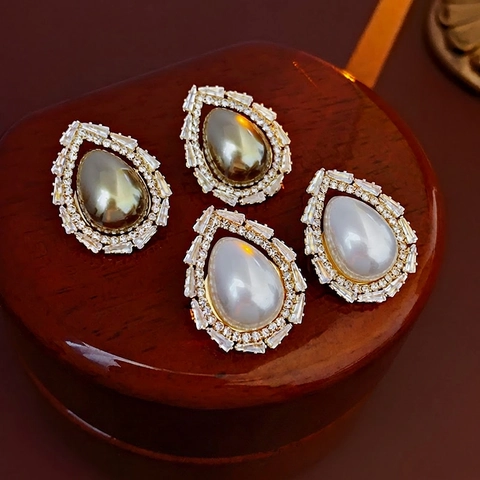 Orecchini A Goccia Con Künstliche Perle E Zirconi E Perno In Argento Rame Gioielli Di Lusso Vintage Da Donna